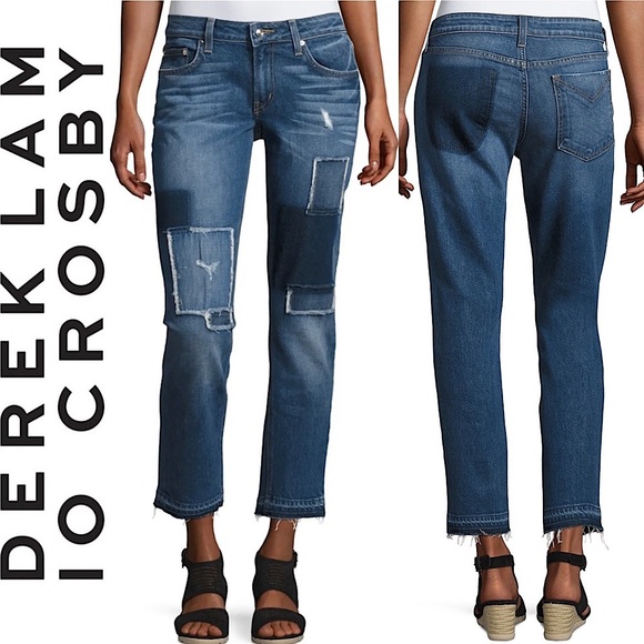 Derek Lam 10 Crosby Mila Mid Rise Girlfriend Patchwork Released Hem Jeans 27 - Picture 2 of 16